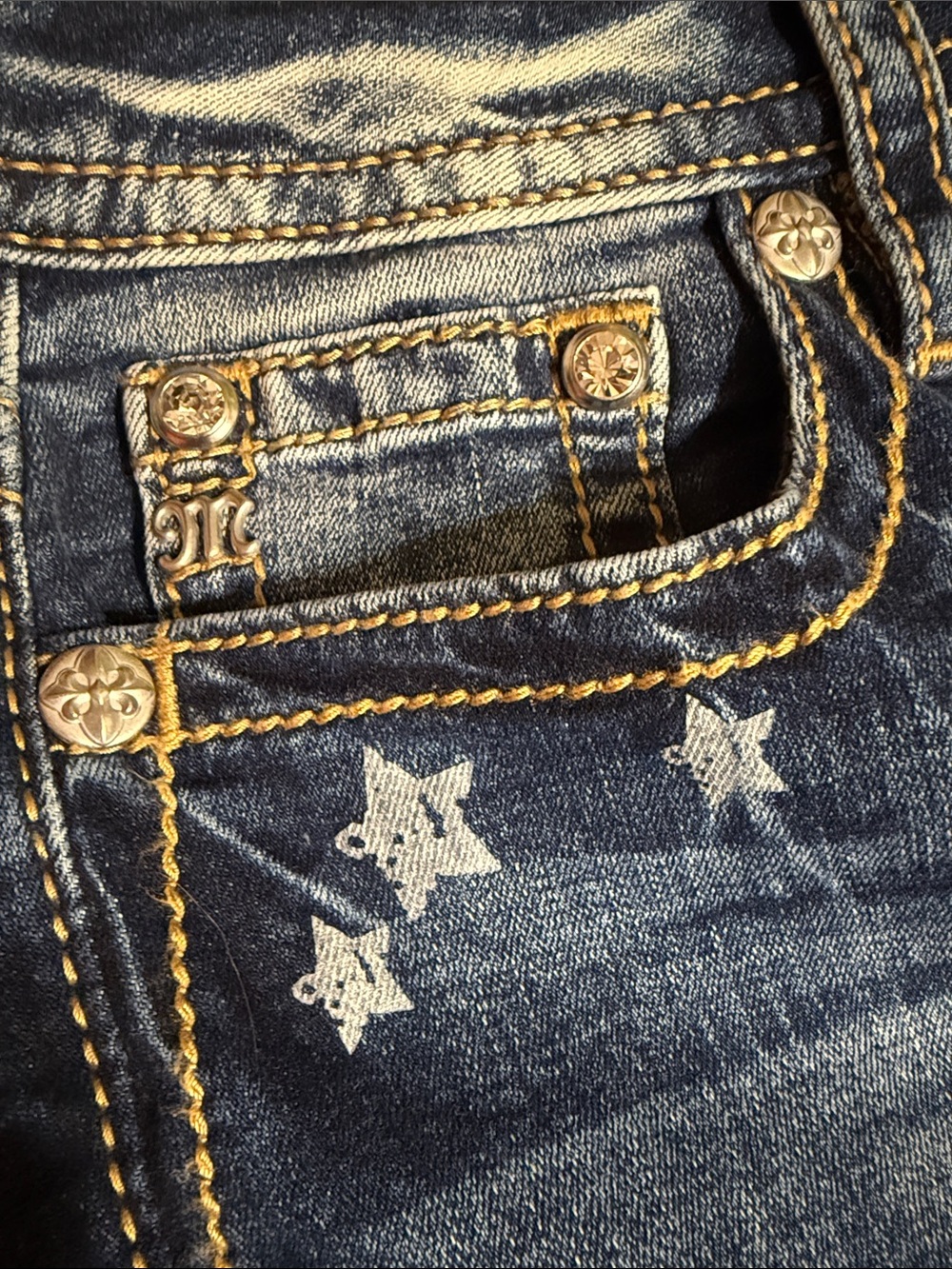 Miss Me Blue Washed Flare Jeans with Star Stripe Print - Picture 7 of 13